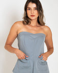 BLUSA STRAPLE BOLSILLOS GRIS
