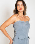 BLUSA STRAPLE BOLSILLOS GRIS