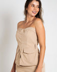 BLUSA STRAPLE BOLSILLOS BEIGE
