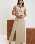 FALDA MAXI ABERTURA LATERAL CAREY BEIGE